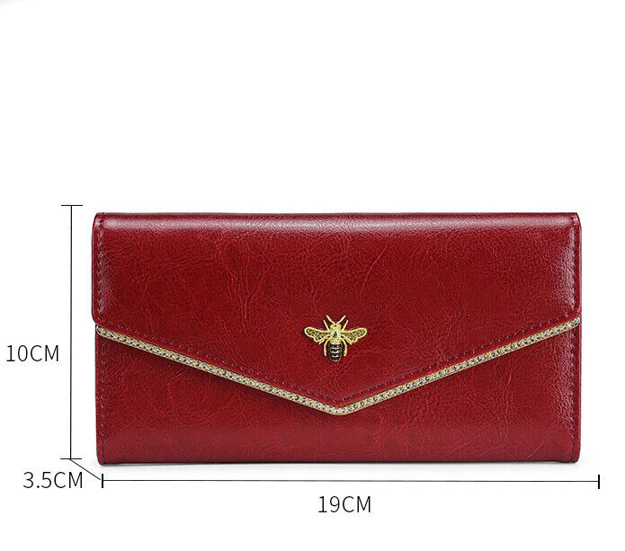 Genuine Leather Women's Long Trifold Wallet RFID Blocking Card Holder Clutch bag