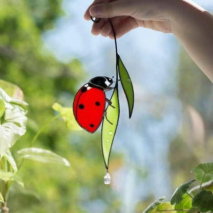 Stained Glass Ladybug Home Decoration 22x10cm Metal Window Wall Hanging Ornament
