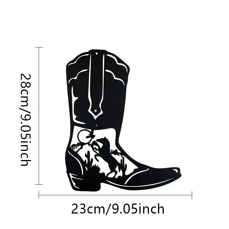 CIFBUY Cowboy Boots Metal Wall Art Cowboy Style Black Metal Art Sign Decor Room