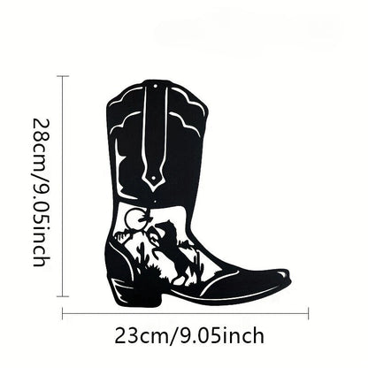 CIFBUY Cowboy Boots Metal Wall Art Cowboy Style Black Metal Art Sign Decor Room