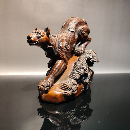 chinese boxwood Home Art Craft carved wooden Leopard statue panther cheetah Wood