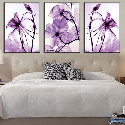 Abstract Purple Violet Flowers 3 Pieces Canvas Print Wall Art Poster Home Decor