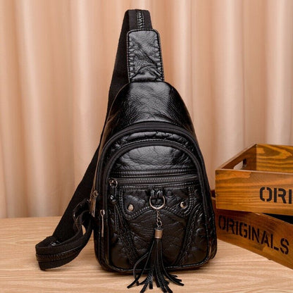 Women's Sling Backpack Faux Leather Crossbody Chest Bag Outddor Casual Daypack