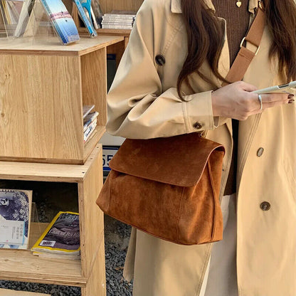 Women Handbag Brown Suede Autumn Winter Bag Women's Crossbody Bag One Shoulder