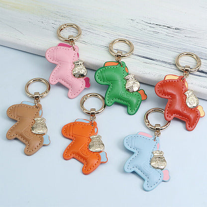 Leather Charms Bag Pendant KeyChain Cartoon Horses Keyring Cute Animal Ornament