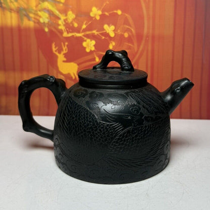 Vintage Chinese Yixing Purple Clay Teapot Zisha Ceremony Dragon Phoenix Teaware