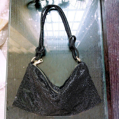 Silver Rhinestones Handbag Glitter Bags Knotted Purses Shining Strap 34*16*1 CM