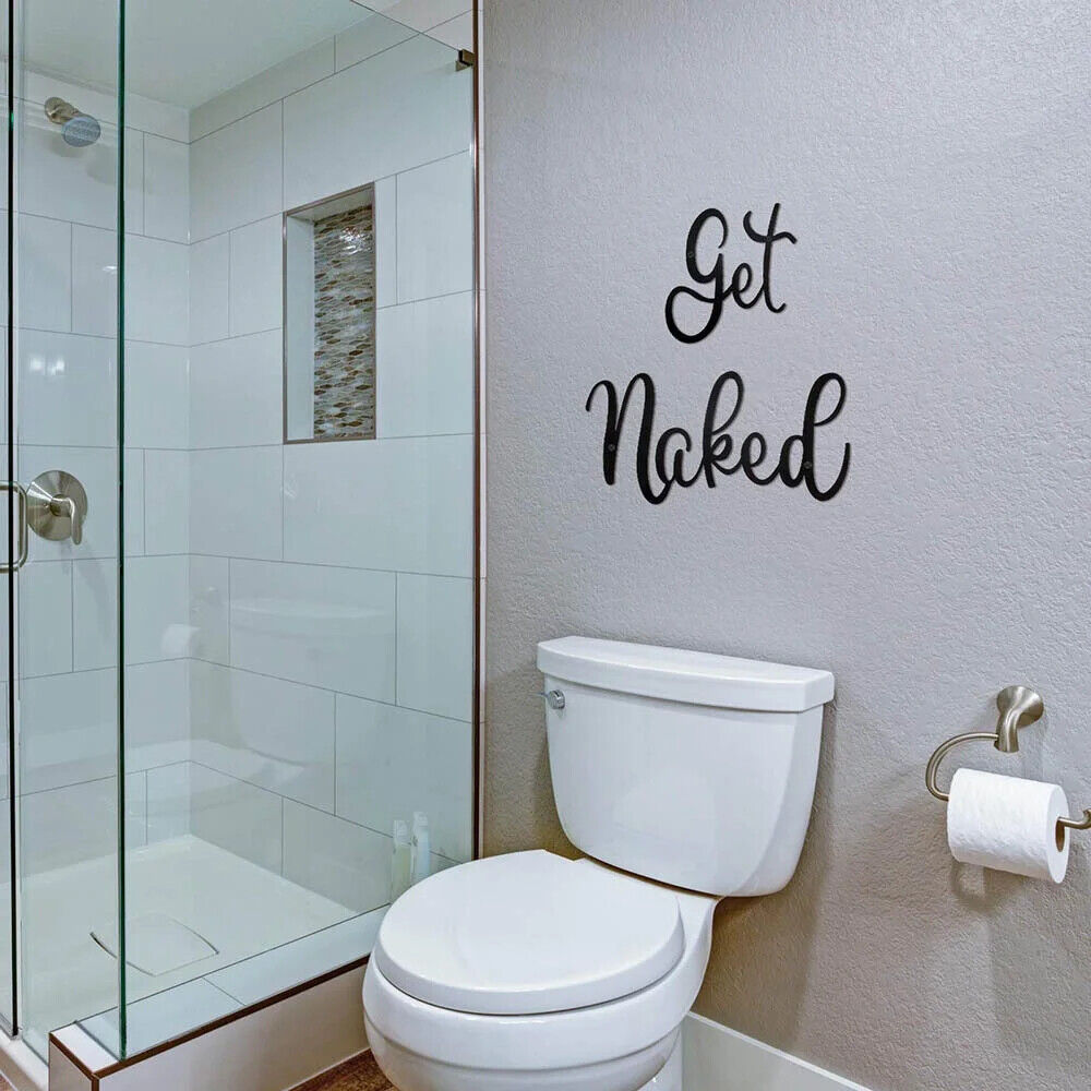 1pc Get Naked Words Wall Art Letter Signs Black Cutout Metal Plaque Decoration