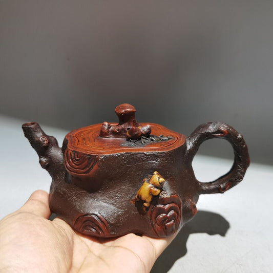 vintage chinese yixing purple clay teapot zisha ceremony carving Collectible art