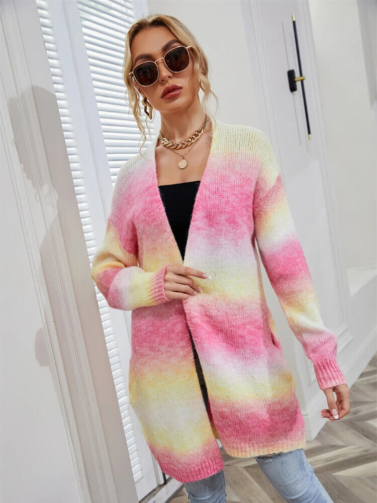 Women Long Sleeve Top Rainbow Sweet Pink Commuting Sweater Women