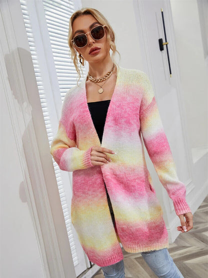 Women Long Sleeve Top Rainbow Sweet Pink Commuting Sweater Women