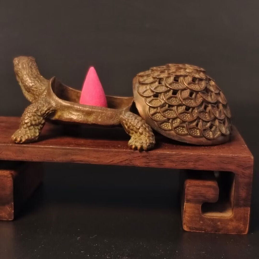 Chinese old bronze collect tortoise turtle figure statue incense burner buddha