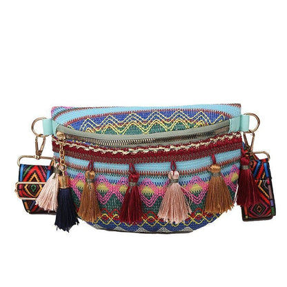 Lady Saddle Bag Retro Tassel Small Bag Wide Shoulder Chest Bag Female Bag