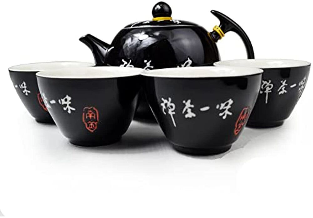 Porcelain Teapot 10oz Teacups Chinese gongfu tea wine set Ceramic Kettle Black