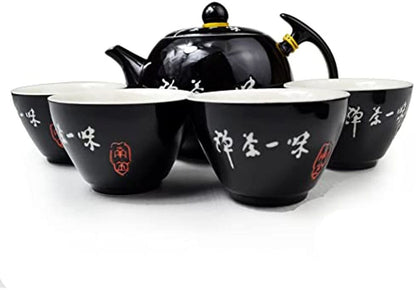 Porcelain Teapot 10oz Teacups Chinese gongfu tea wine set Ceramic Kettle Black