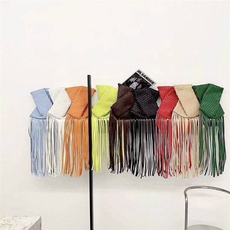 Tassel Clucth Bags Women Leather Woven Lady Handbags Bag Large Party Female