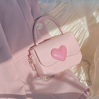 Pink Heart Small Square Shoulder Bag Tote Purse Handbags Chain Messenger Bag 1PC