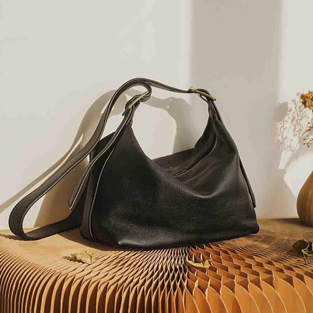 Retro Style Handbag Purse Thick Genuine Leather Crossbody Shoulder Bag Zipper