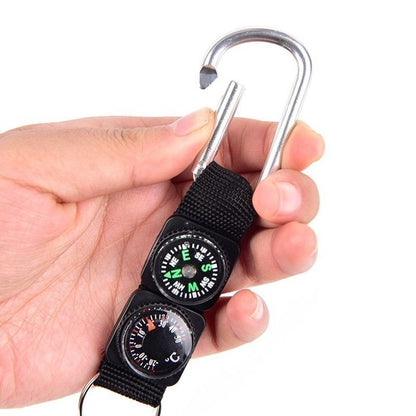 Outdoor Whistle Compass Thermometer Potable Keychain Key Ring Climbing Hiking
