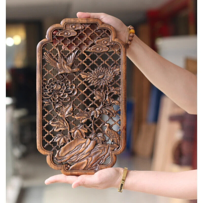 Hollow Wood Carving Chinese Classical Craft Camphor Wall Hanging Decoration 35cm