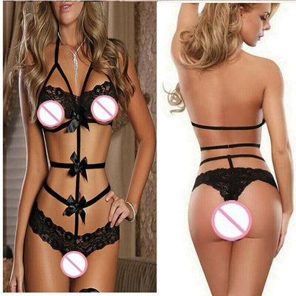 Bowknot Lace Bundled Openwork Erotic Temptation Nightclothes Women Sexy Lingerie