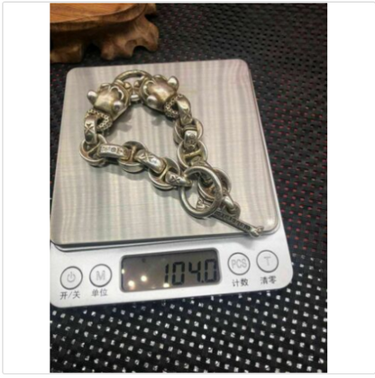 Asian chinese old miao silver hand cast dog statue bracelet jewel cool gift