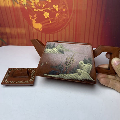 Vintage China Yixing Purple Clay Teapot Zisha Ceremony Painted Landscape Tea Set