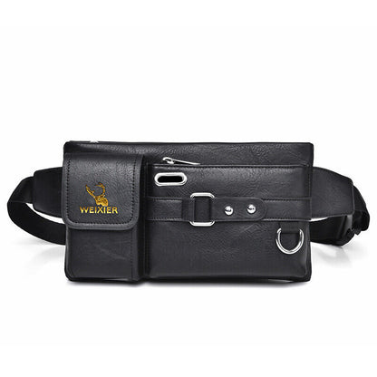Men's PU Leather Crossbody Bag Outdoor Tactical Chest Pack Funny Waist Phone Bag