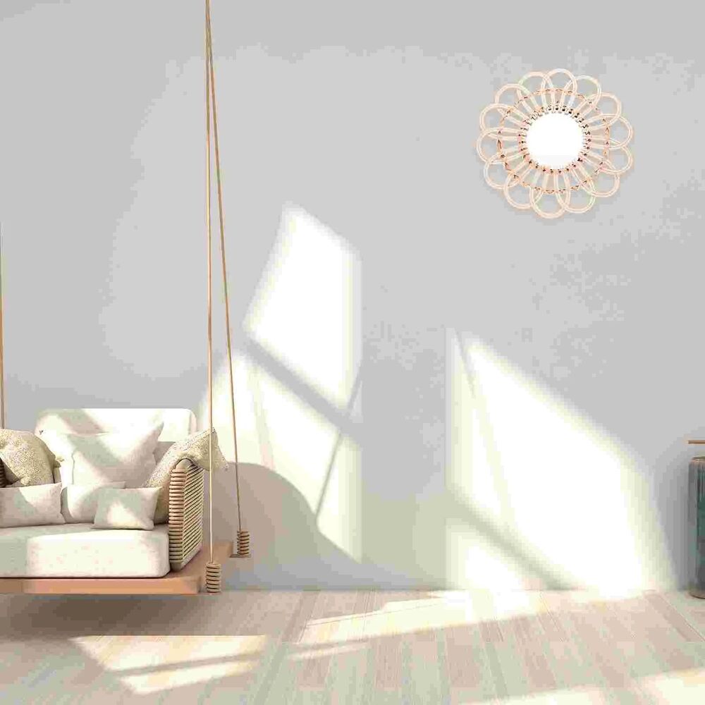 Wall Hanging Mirrors Rustic Rattan Bedroom Bathroom Woven Photo Prop 28x28x2.7cm