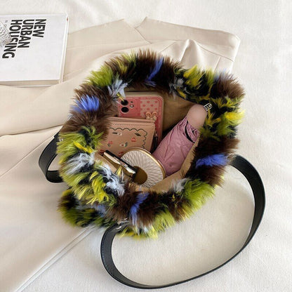 Women Shoulder Bags Female Winter Plush Bags Flower Bags Handbags