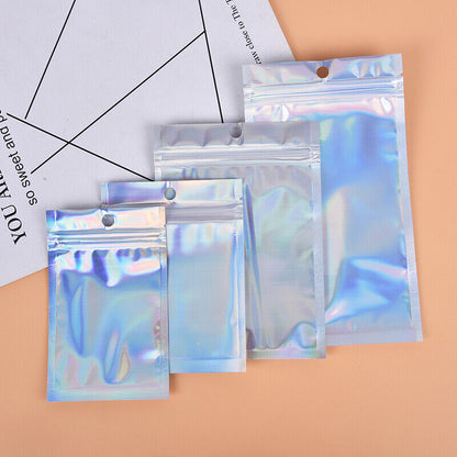 10x Iridescent Zip lock Pouches Cosmetic Plastic Laser Holographic Zipper Bag-ca