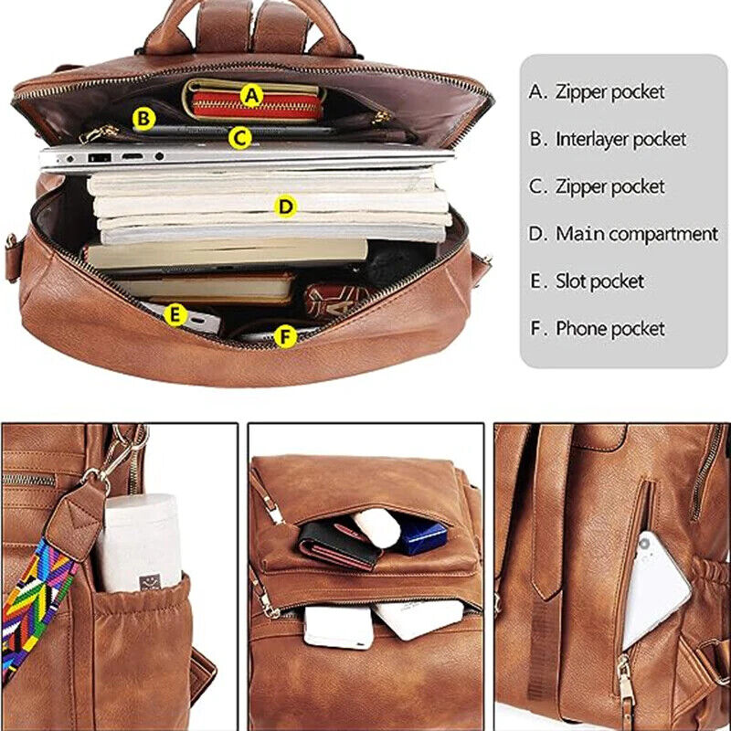 Women Backpack Purse Ladies Travel College Shoulder Bags with Colorful Strap