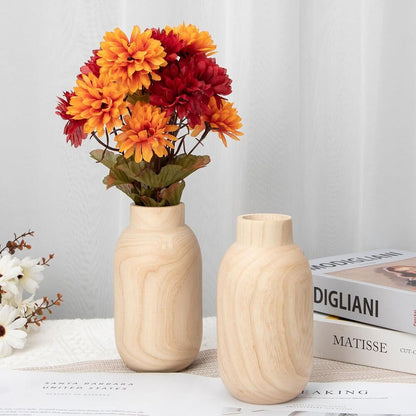 Handmade Wooden Flower Vase Decoration Arrangement Home Office Gift Set of 2