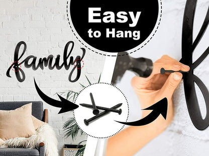 18"X9" Black Family Sign Heavy Iron Happy Family Wall Art Family Wall Decor