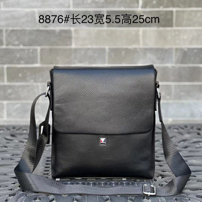 100% Genuine Leather Men's 10" Business Bags Black Sling Shoulder Messenger Bag