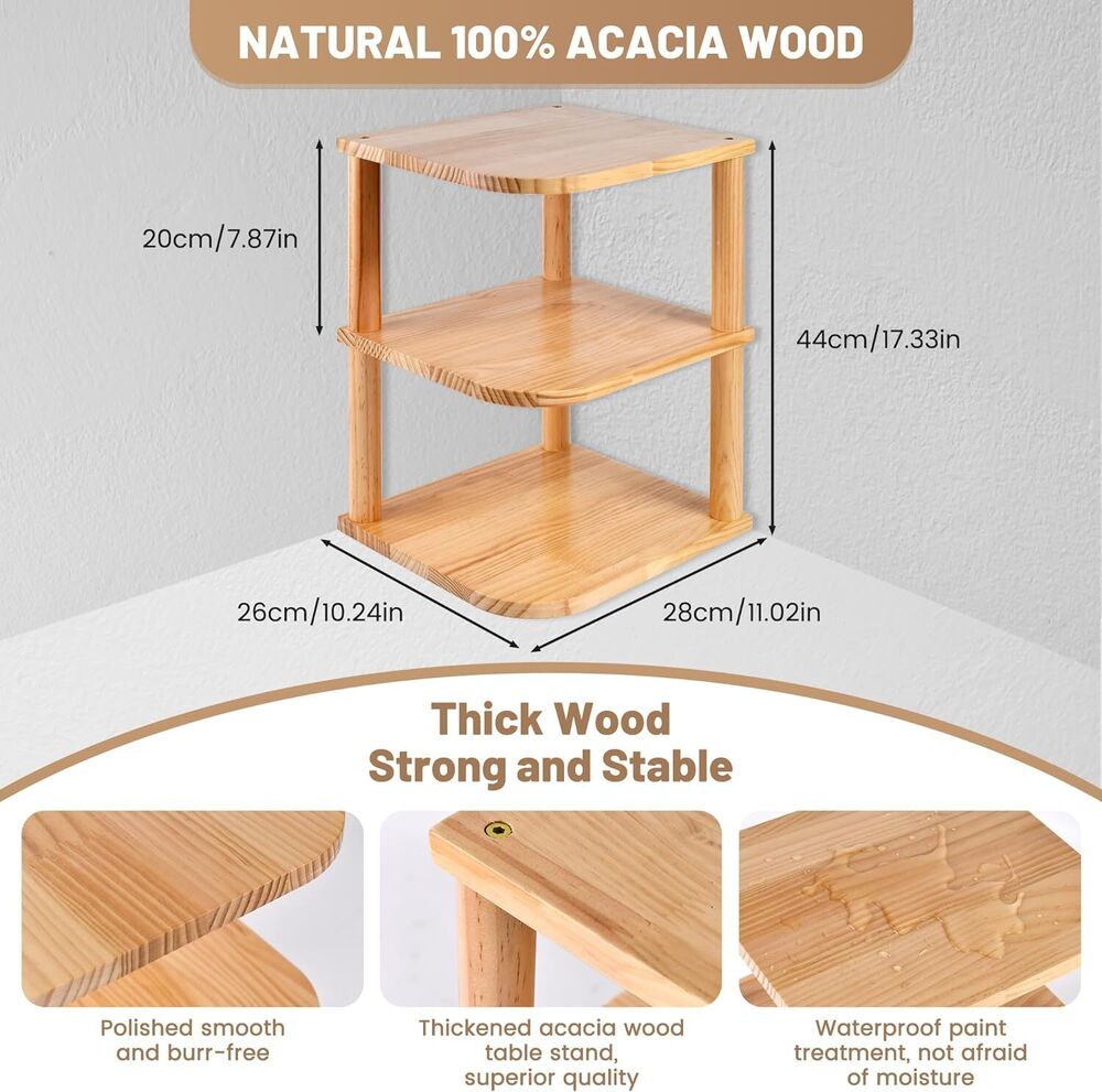 Wooden 3 Tier Corner Shelf Organizer Desktop Countertop for Kitchen Bathroom
