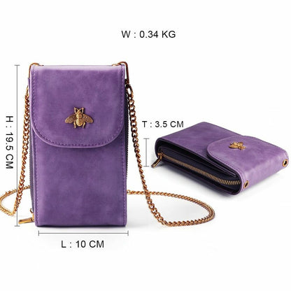 Women Leather Phone Purse Card Holders Crossbody Shoulder Bag With Chain Strap