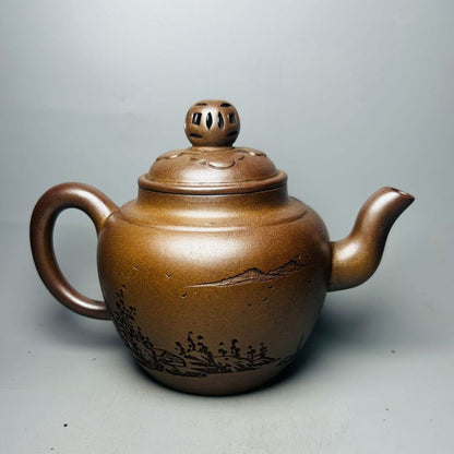 Vintage Chinese Yixing Purple Clay Teapot Zisha Ceremony Carving Collectible Art