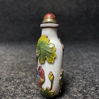 vintage chinese carved peking glass snuff bottle rare lovers bird boxes beijing