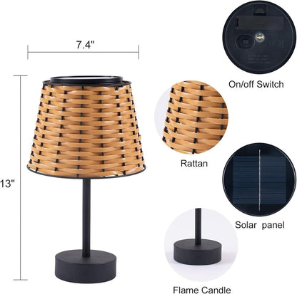 Handmade Rattan Solar Table Lamp for Outside LED Desk Waterproof Boho Decoration