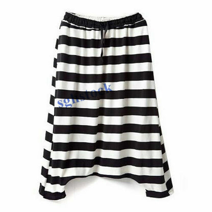 Women Striped Harem Pants New Casual Baggy Low Drop Crotch Trousers Rock Loose @