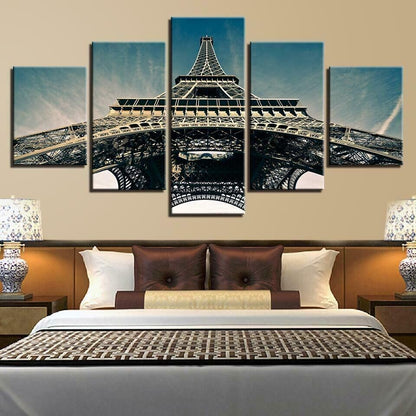 Eiffel Tower Paris Blue Sky Poster 5 Panel Canvas Print Wall Art Home Decor