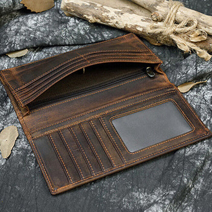 Men's Real Leather Long Bi-fold Wallet Business Credit ID Card Holder Clutch Bag