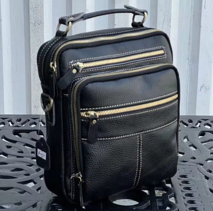 100% Genuine Leather Men's Business Bags, Black Sling Shoulder Messenger Bag
