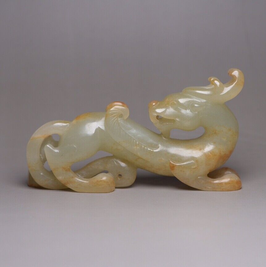 Chinese Antique Hetian Jade Carved Beast Animal Statue Sculpture Nice Art Work