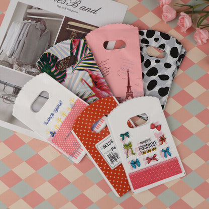 50pcs/lot 9*15cm Mini Thank You Gift Bags Handle Small Plastic Shopping C JRZB