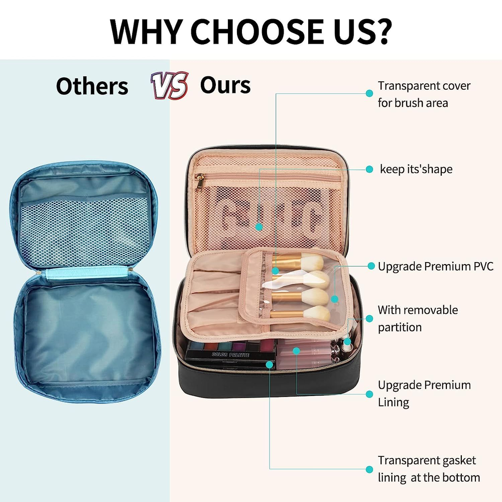 OCHEAL Travel Makeup Bag, Potable Large Large(pack of 1), 001_Black-L