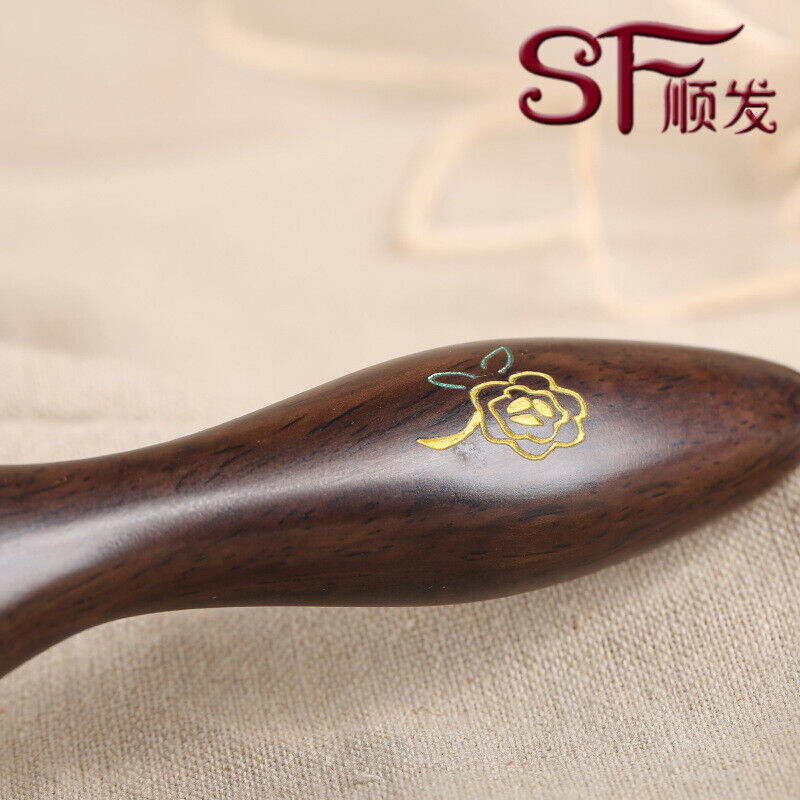Black Ebony Wood Hairbrush Wooden Pin Massage Comb Paddle Massage Scalp Brush