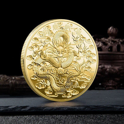 Commemorative Coin Double Dragon Nafu Gold Silver Bronze Chinese Classical Badge
