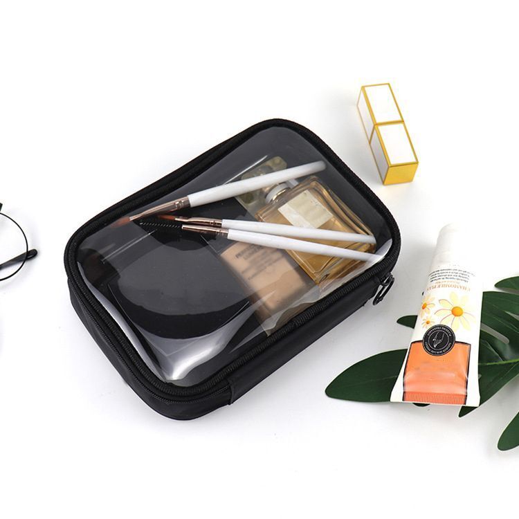 Waterproof Makeup Brush Case Black PVC Cosmetic Bag Traveling Storage 4*15*11 CM